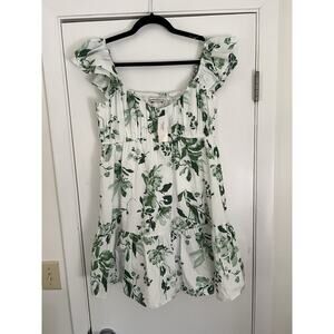 NWT Abercrombie & Fitch White Green Floral Flutter Sleeve Mini Babydoll Dress M